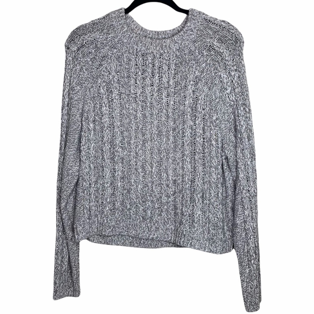 H&M Grey Marled Cable Knit Sweater Crew Neck Long Sleeve Pullover Medium
